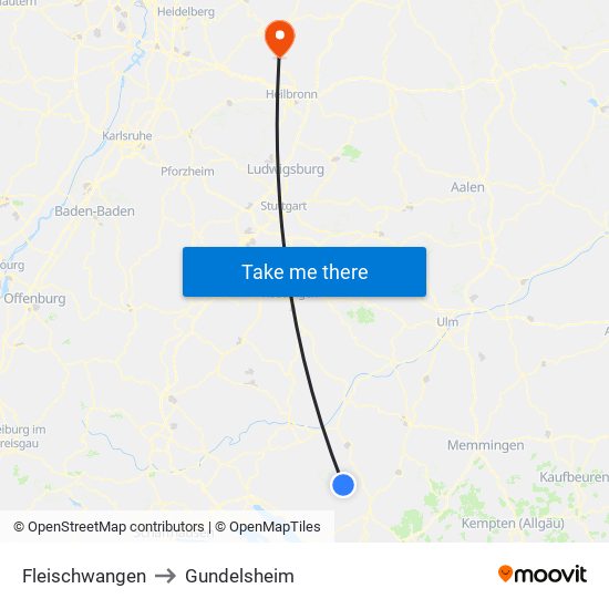 Fleischwangen to Gundelsheim map