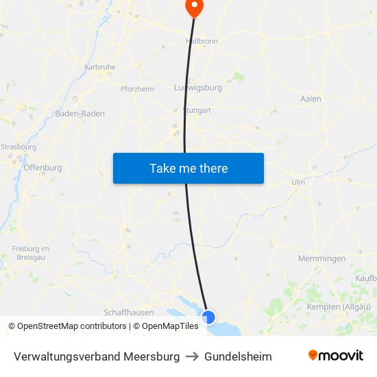 Verwaltungsverband Meersburg to Gundelsheim map