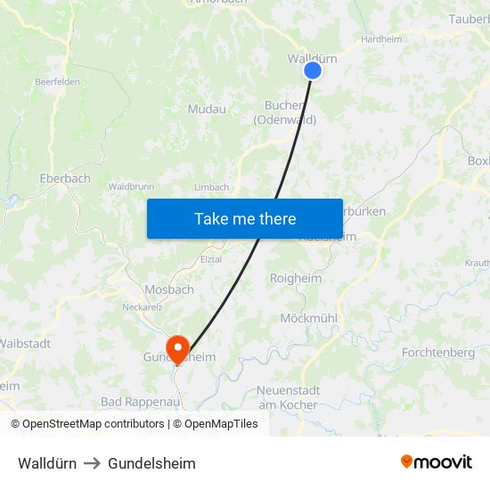 Walldürn to Gundelsheim map