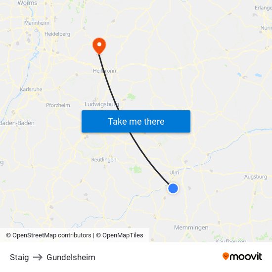 Staig to Gundelsheim map