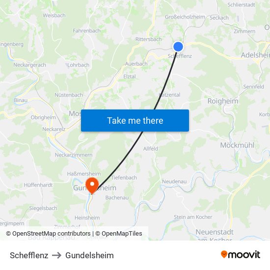 Schefflenz to Gundelsheim map