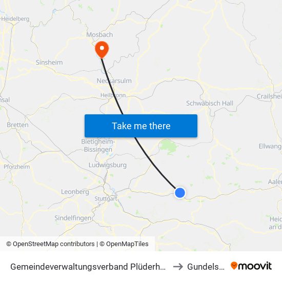 Gemeindeverwaltungsverband Plüderhausen-Urbach to Gundelsheim map