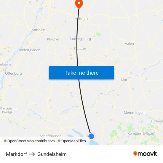 Markdorf to Gundelsheim map