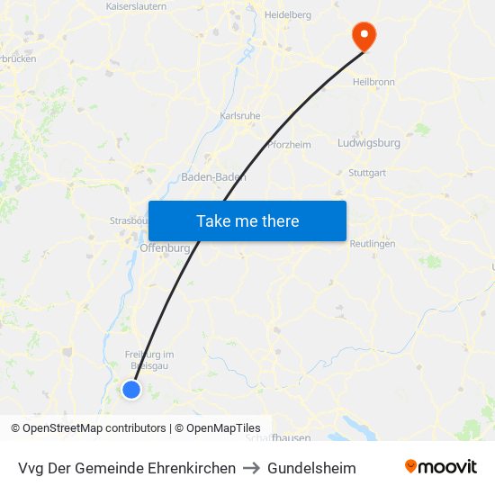 Vvg Der Gemeinde Ehrenkirchen to Gundelsheim map
