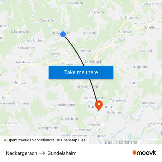 Neckargerach to Gundelsheim map