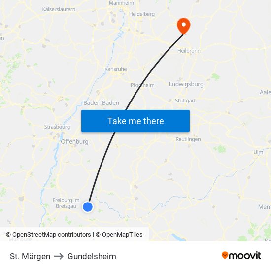 St. Märgen to Gundelsheim map