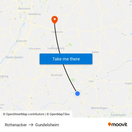 Rottenacker to Gundelsheim map