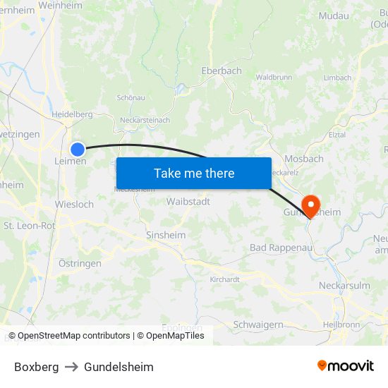 Boxberg to Gundelsheim map