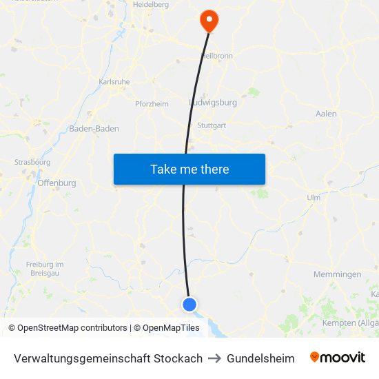 Verwaltungsgemeinschaft Stockach to Gundelsheim map
