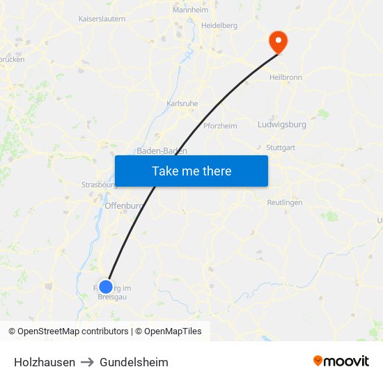 Holzhausen to Gundelsheim map