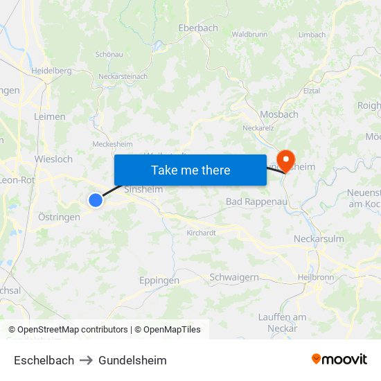 Eschelbach to Gundelsheim map