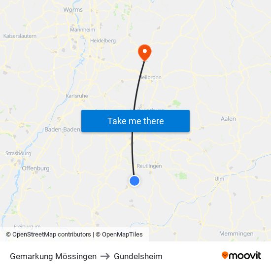 Gemarkung Mössingen to Gundelsheim map