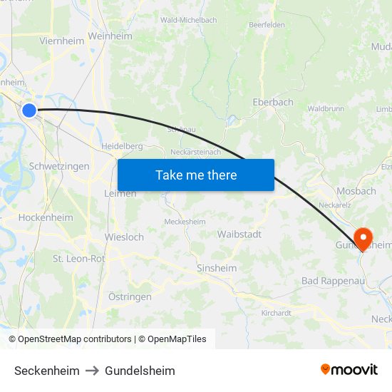 Seckenheim to Gundelsheim map