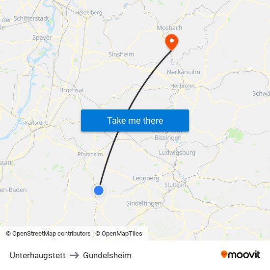 Unterhaugstett to Gundelsheim map