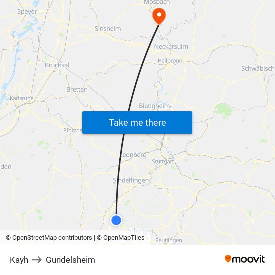 Kayh to Gundelsheim map