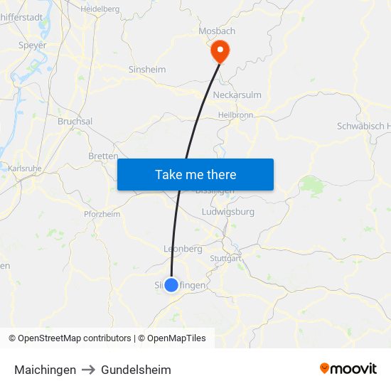 Maichingen to Gundelsheim map