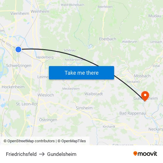 Friedrichsfeld to Gundelsheim map