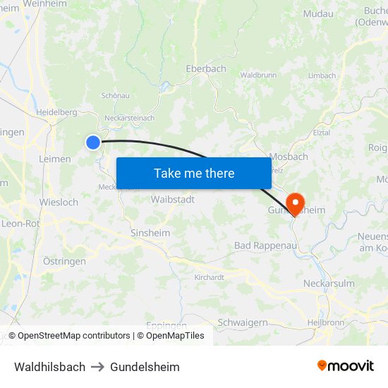 Waldhilsbach to Gundelsheim map