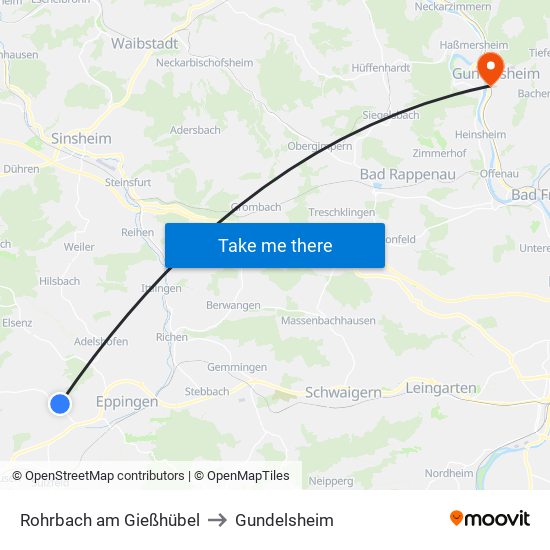 Rohrbach am Gießhübel to Gundelsheim map