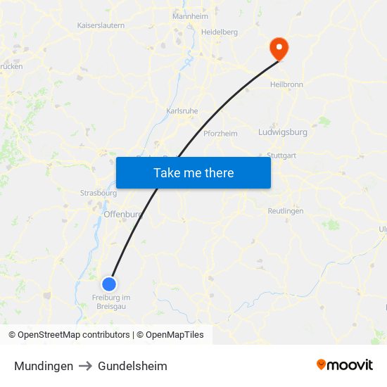 Mundingen to Gundelsheim map