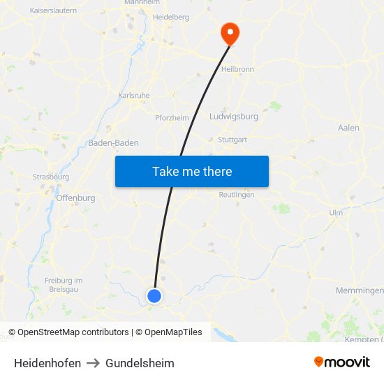 Heidenhofen to Gundelsheim map