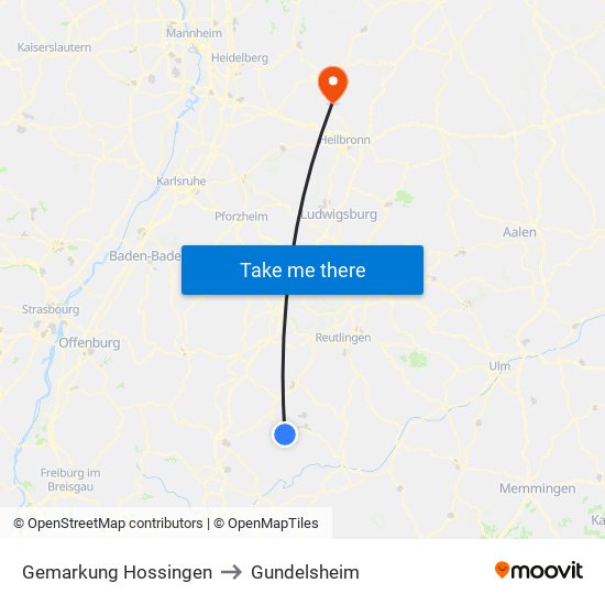 Gemarkung Hossingen to Gundelsheim map
