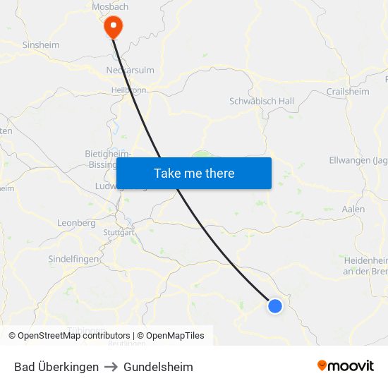 Bad Überkingen to Gundelsheim map