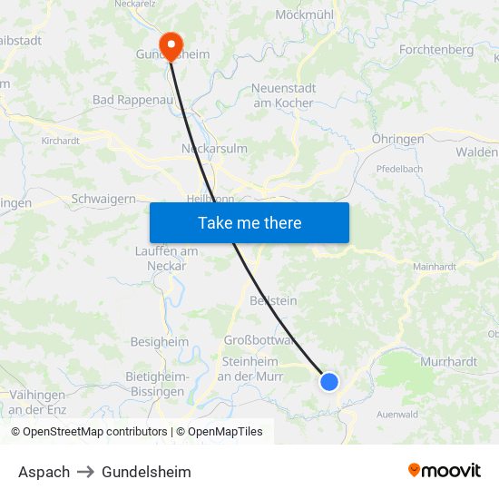 Aspach to Gundelsheim map