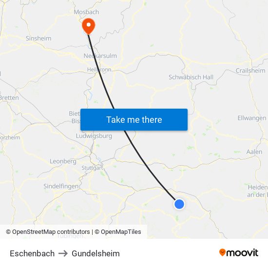 Eschenbach to Gundelsheim map