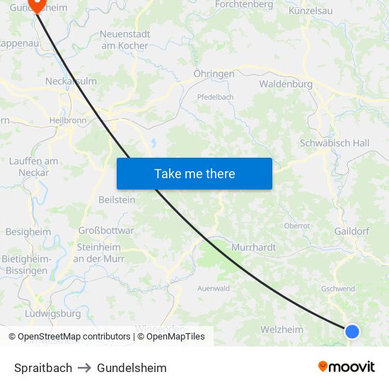 Spraitbach to Gundelsheim map