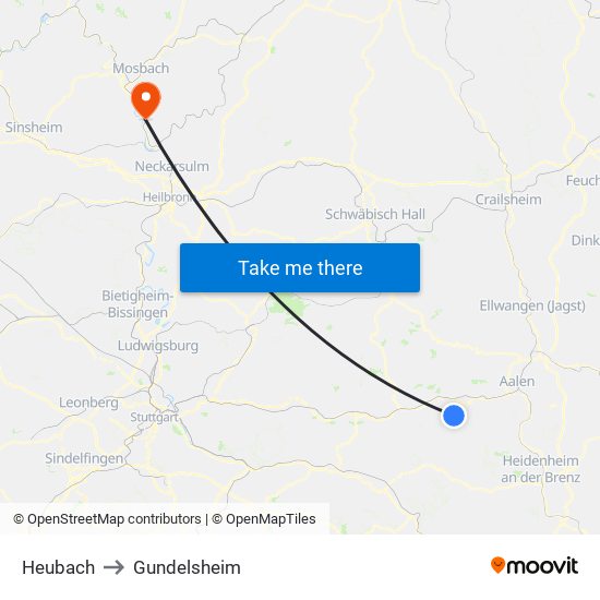 Heubach to Gundelsheim map