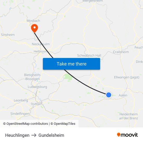 Heuchlingen to Gundelsheim map