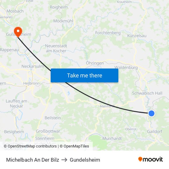 Michelbach An Der Bilz to Gundelsheim map