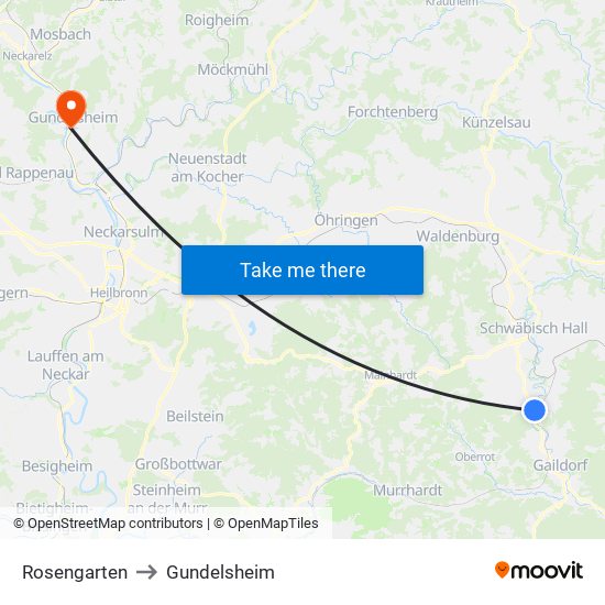 Rosengarten to Gundelsheim map