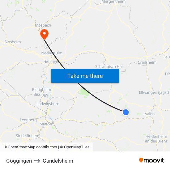 Göggingen to Gundelsheim map