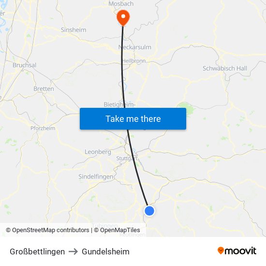 Großbettlingen to Gundelsheim map