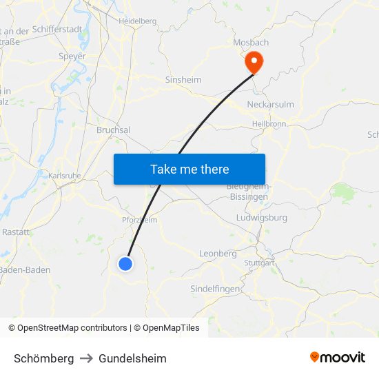 Schömberg to Gundelsheim map