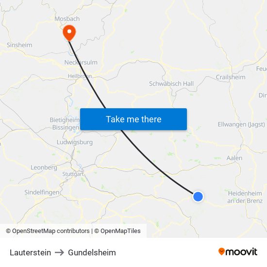 Lauterstein to Gundelsheim map