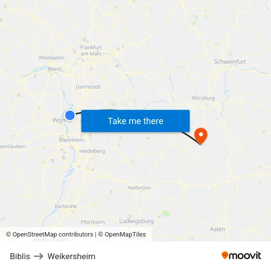 Biblis to Weikersheim map