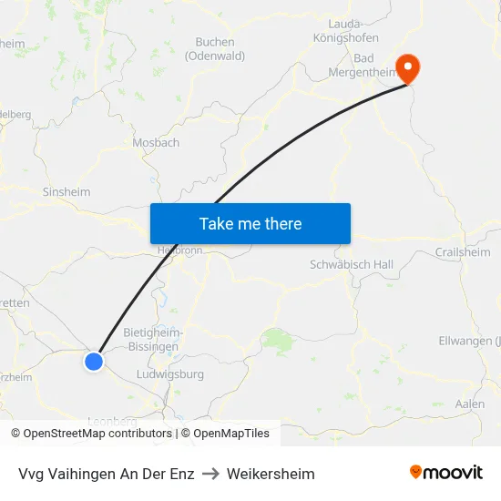 Vvg Vaihingen An Der Enz to Weikersheim map