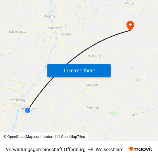 Verwaltungsgemeinschaft Offenburg to Weikersheim map