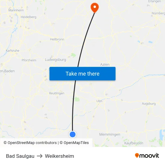Bad Saulgau to Weikersheim map