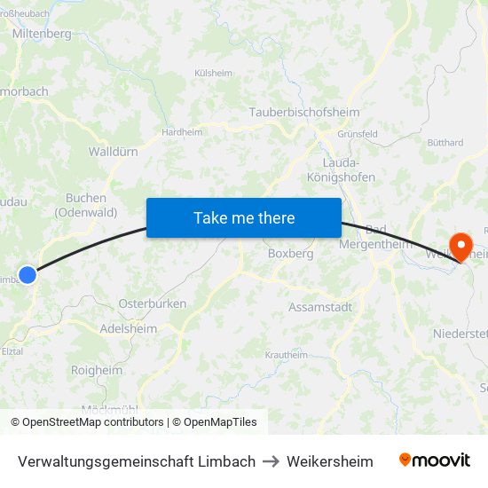 Verwaltungsgemeinschaft Limbach to Weikersheim map