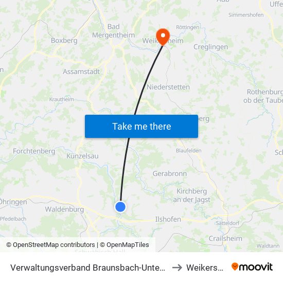 Verwaltungsverband Braunsbach-Untermünkheim to Weikersheim map