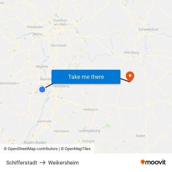 Schifferstadt to Weikersheim map