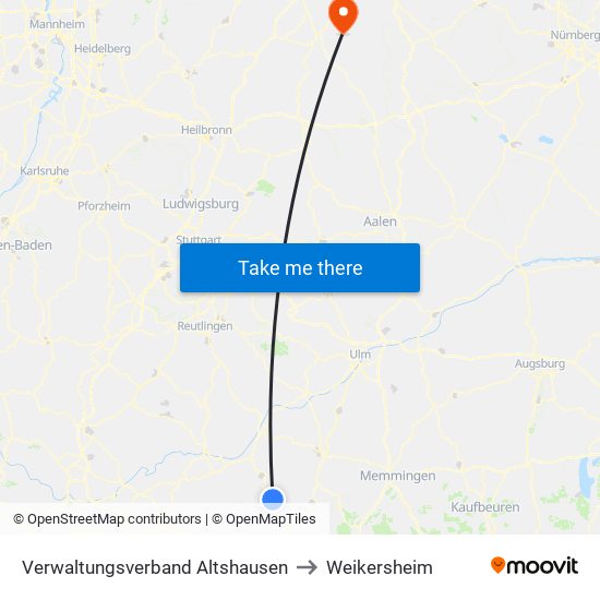 Verwaltungsverband Altshausen to Weikersheim map