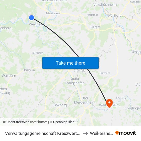 Verwaltungsgemeinschaft Kreuzwertheim to Weikersheim map