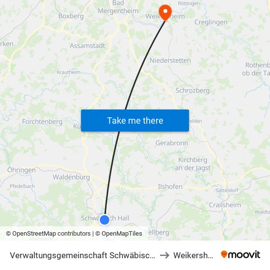 Verwaltungsgemeinschaft Schwäbisch Hall to Weikersheim map