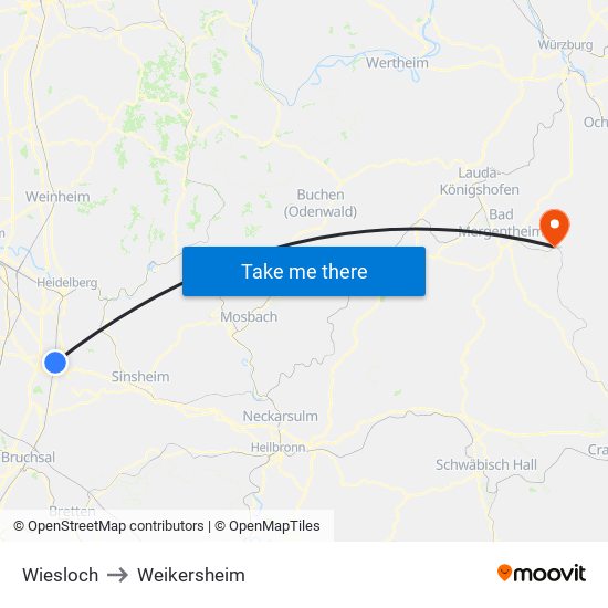 Wiesloch to Weikersheim map