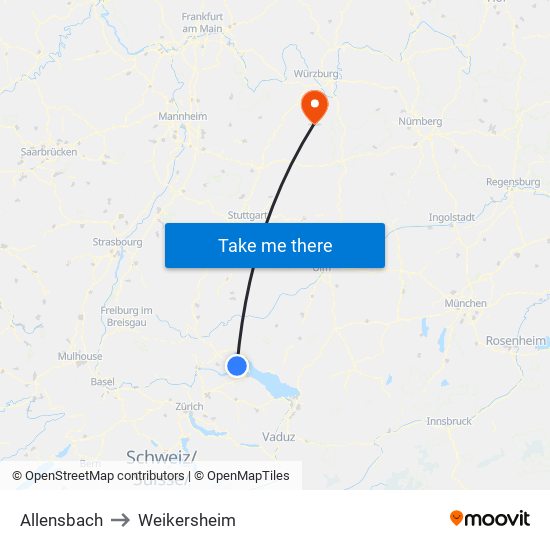 Allensbach to Weikersheim map